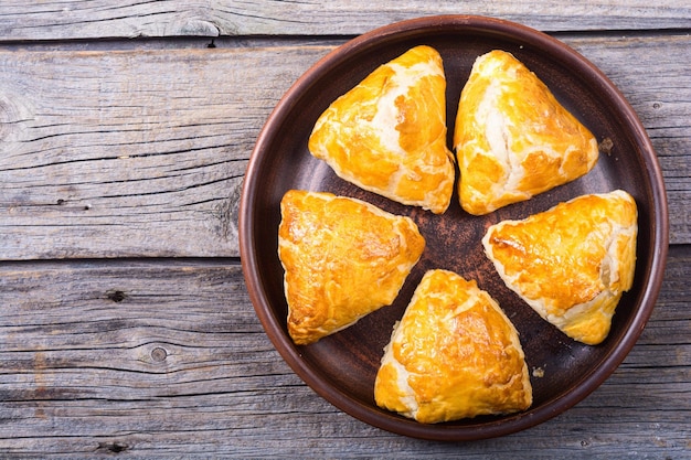 Freshly baked puff pastry samosa Asian food