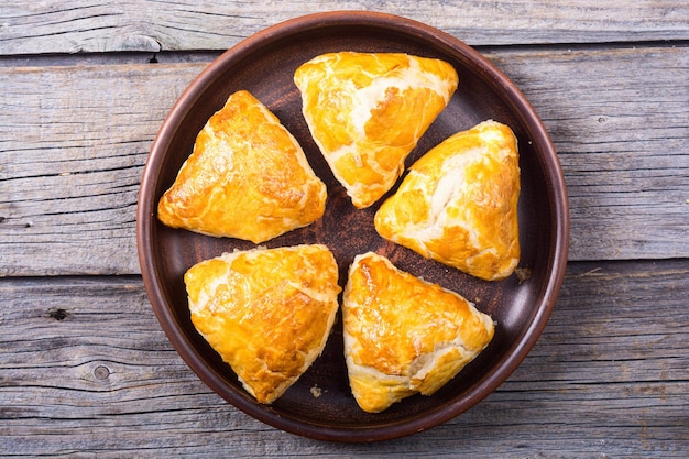 Freshly baked puff pastry samosa Asian food