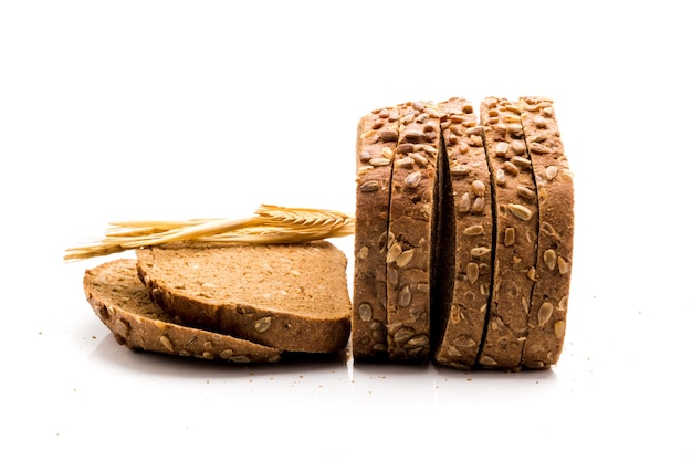 Freshly baked rye bread, whole grain food with a lot of fiber isolated on a white background