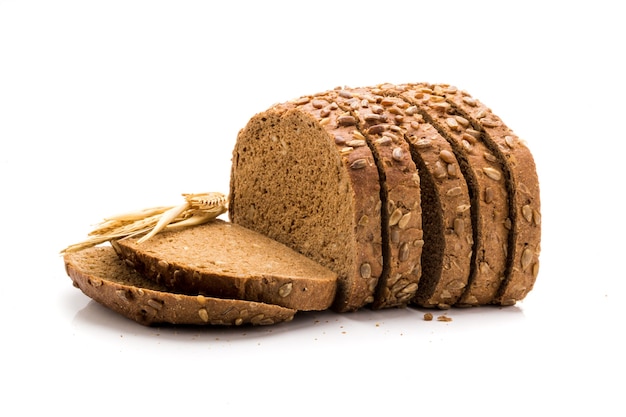 Freshly baked rye bread, whole grain food with a lot of fiber isolated on a white background