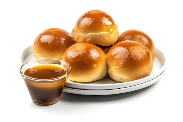 Freshly baked and soft dinner rolls isolated white object