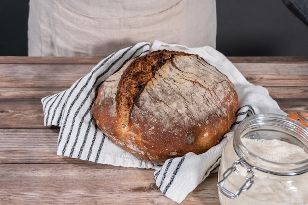 Freshly baked sourdough rye loaf of bread.