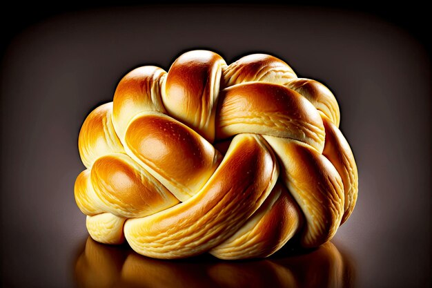 Freshly baked sweet homemade brioche in shape of braided loaf