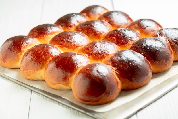 Freshly baked sweet yeast buns