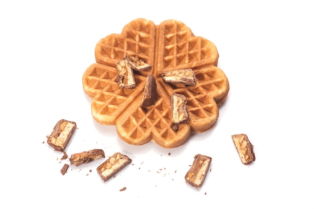 Freshly baked waffles with chocolate isolated