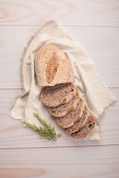 Freshly baked wheat bread loaf breakfast table