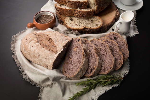 Freshly baked wheat bread loaf breakfast table