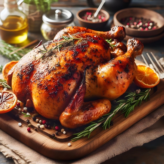 Freshly Baked Whole Chicken On White Background