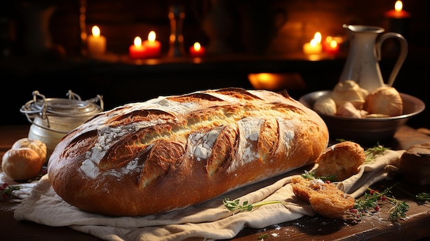 Freshly Baked Whole Wheat Baguette on Rustic Wood