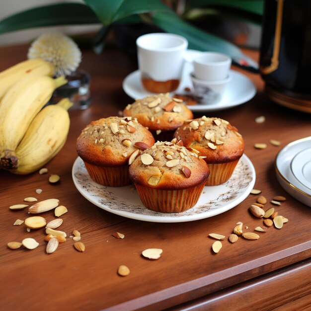 Freshly bakes banana nut muffins