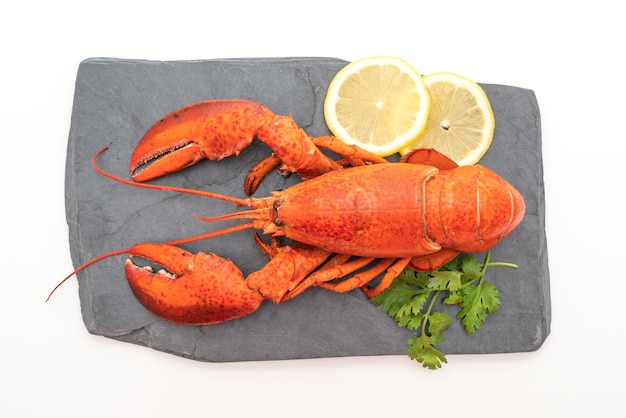 freshly boiled lobster on slate plate