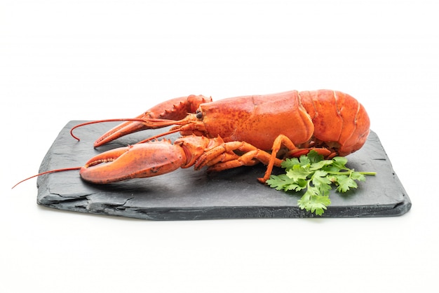 freshly boiled lobster on slate plate