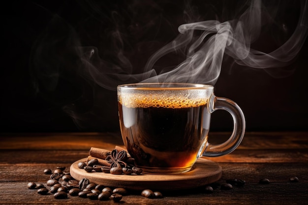 Freshly brewed coffee with steam rising from mug