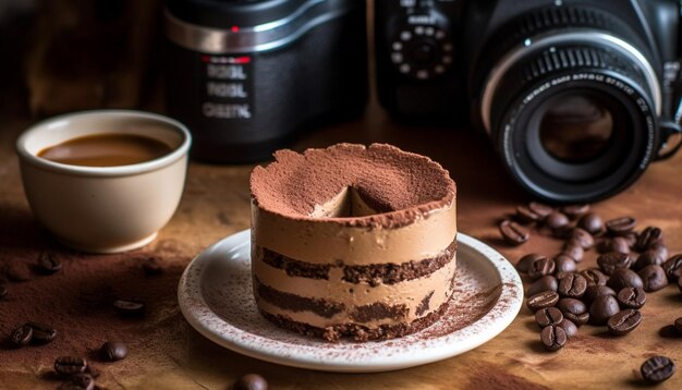 Foto caffè gourmet appena preparato su tavolo di legno perfetto rinfresco alla caffeina generato dall'intelligenza artificiale