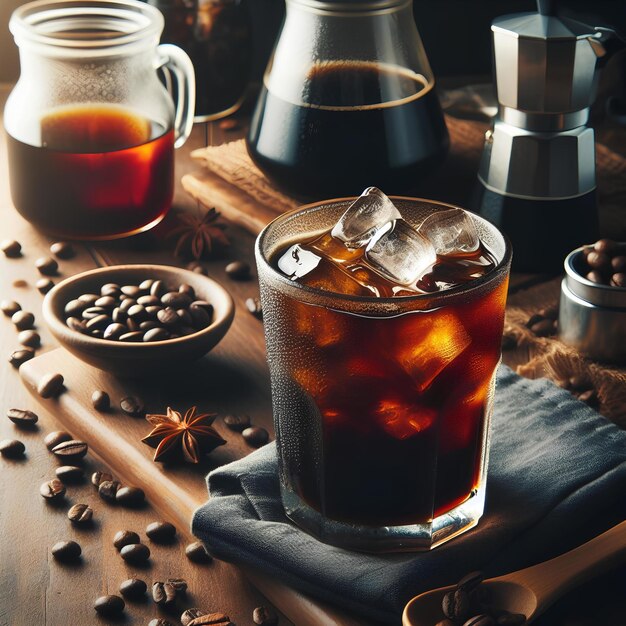 Freshly brewed iced black coffee