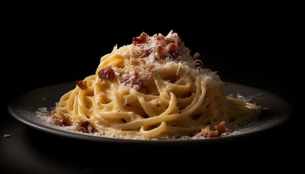 Freshly cooked Italian pasta meal with Parmesan cheese and herbs generated by artificial intelligence