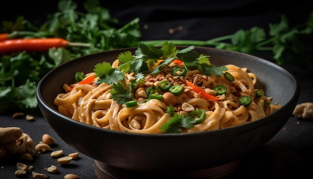 Freshly cooked pasta with healthy vegetable sauce generated by AI