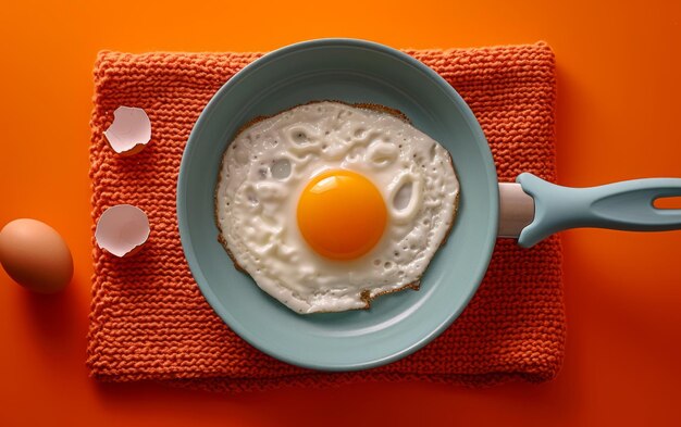 Photo freshly cooked skillet egg presented on vibrant background