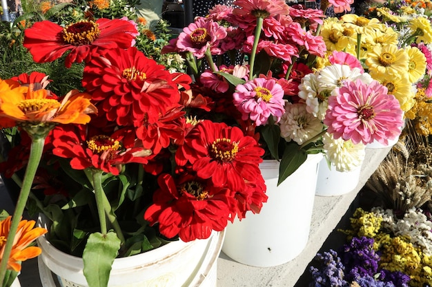 freshly cut flowers at the summer market