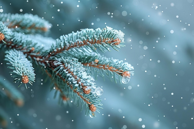 Photo freshly fallen snow on a pine branch