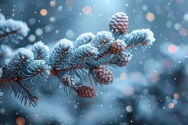 Photo freshly fallen snow on a pine branch