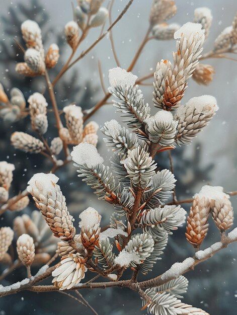 Freshly fallen snow on a pine branch