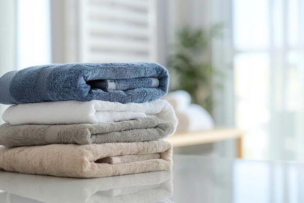 Freshly Folded Towels on White Table