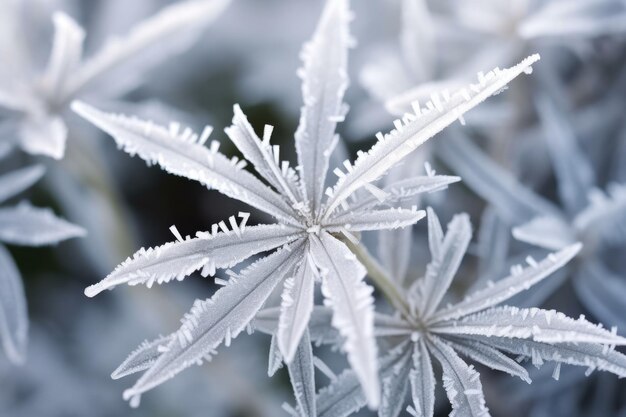 Freshly formed snowflakes on plant