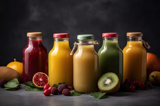 AI가 생성한 건강한 식습관을 위한 재료를 사용한 신선한 과일 및 야채 스무디