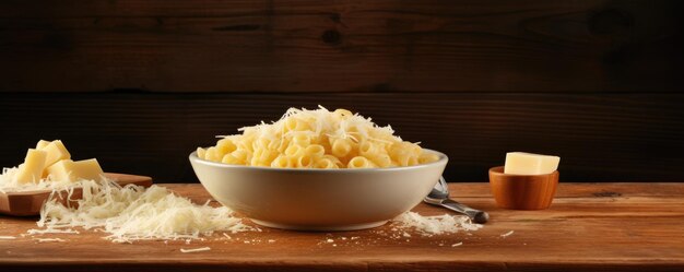 Freshly grated parmesan cheese in a bowl for pasta and spaghetti panorama Generative Ai