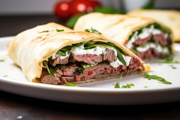 freshly grilled gyro meat placed on a puff pastry