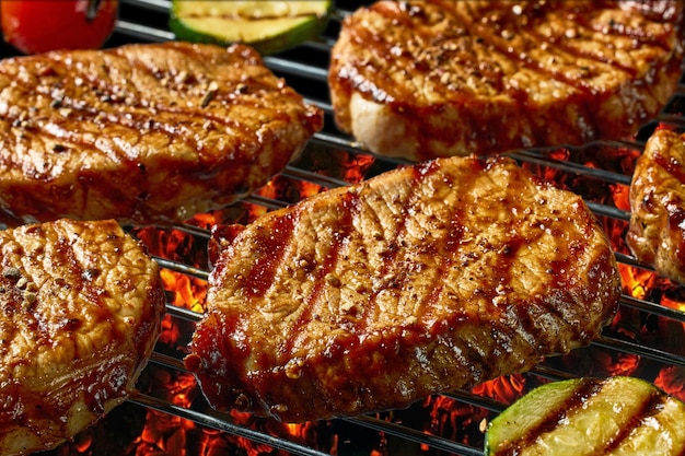 freshly grilled juicy steaks