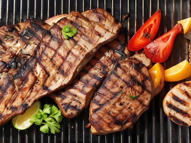 Freshly grilled meat for a summer picnic on a black background