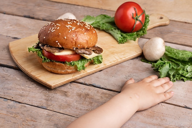 Freshly grilled mushroom burger