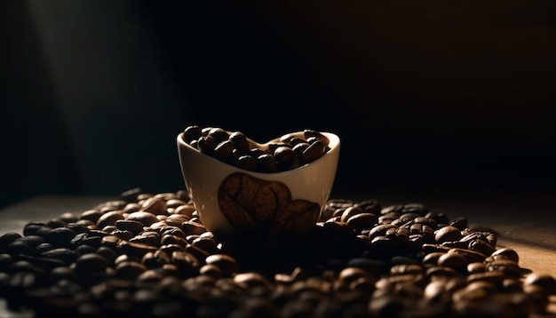 Freshly ground coffee bean in a scented cappuccino mug generated by AI