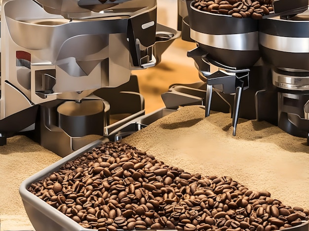 挽きたてのコーヒー豆が並ぶ AI が生成する居心地の良い店内