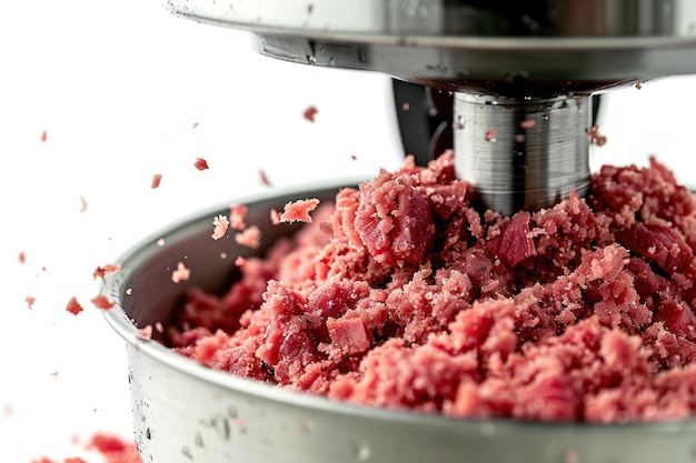 freshly ground meat exiting a grinder