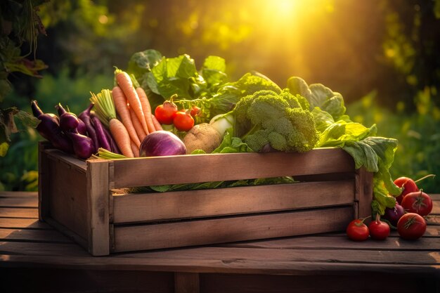 Freshly grown by nature A crate full of fresh produce vegetables from farm Ai generative