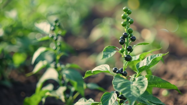 写真 新しく収された黒い胡<unk>は,耕作と植物の栽培によって,茂った夏の庭で成長します.