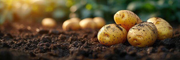 Photo freshly harvested potatoes on soil