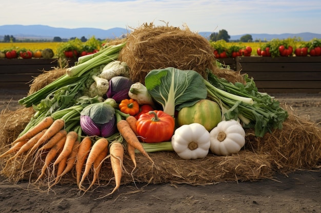 写真 新しく収した野菜をのバールに置く