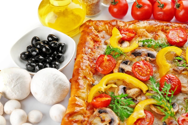 Freshly homemade pizza on white background