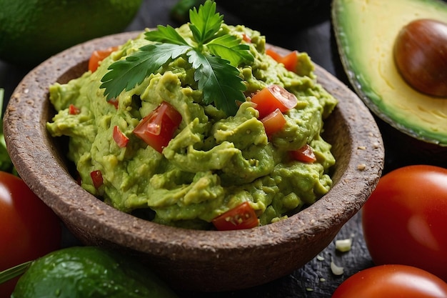 Freshly Made Guacamole with Avocado and Tomato