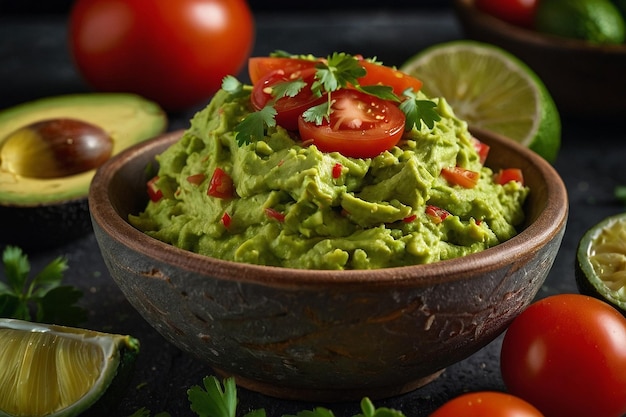 Freshly Made Guacamole with Avocado and Tomato