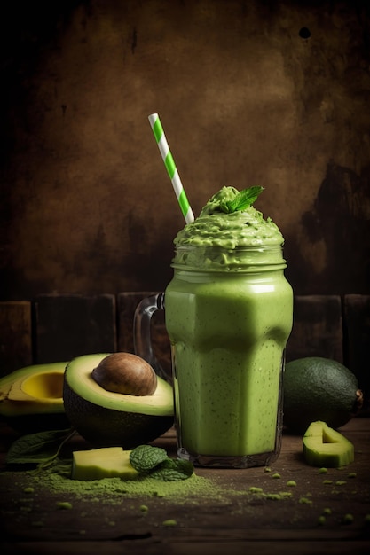 Freshly made smoothies of avocado with herbs