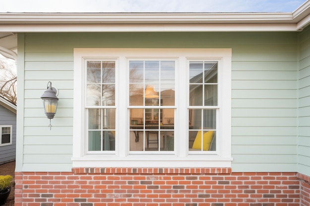 Freshly painted trim on a brick saltbox house