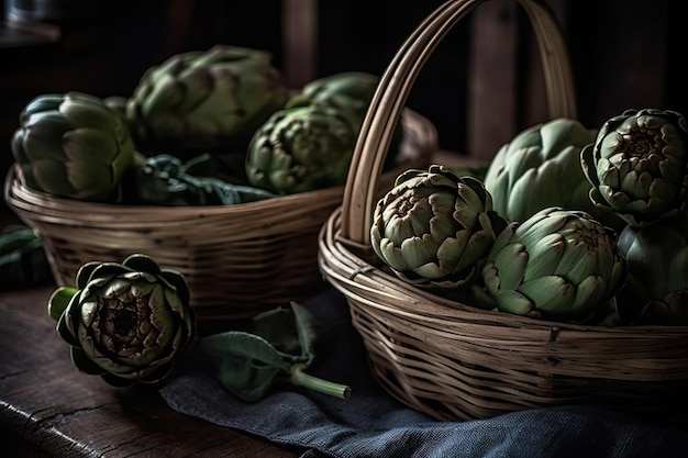 Freshly Picked Artichokes on a Wooden Table Perfect for Recipe Books and Food Blogs Generative AI