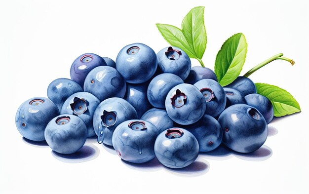 Freshly Picked Blueberries on White Background