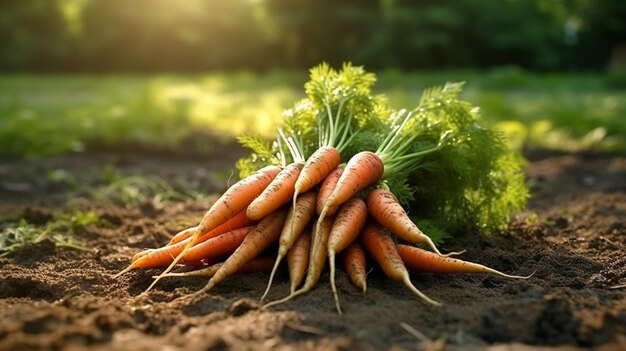 Freshly picked carrots on the ground Generative AI