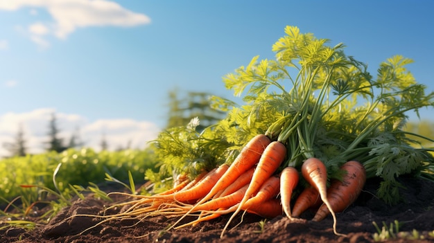 Freshly picked carrots on the soil in a field ai generated